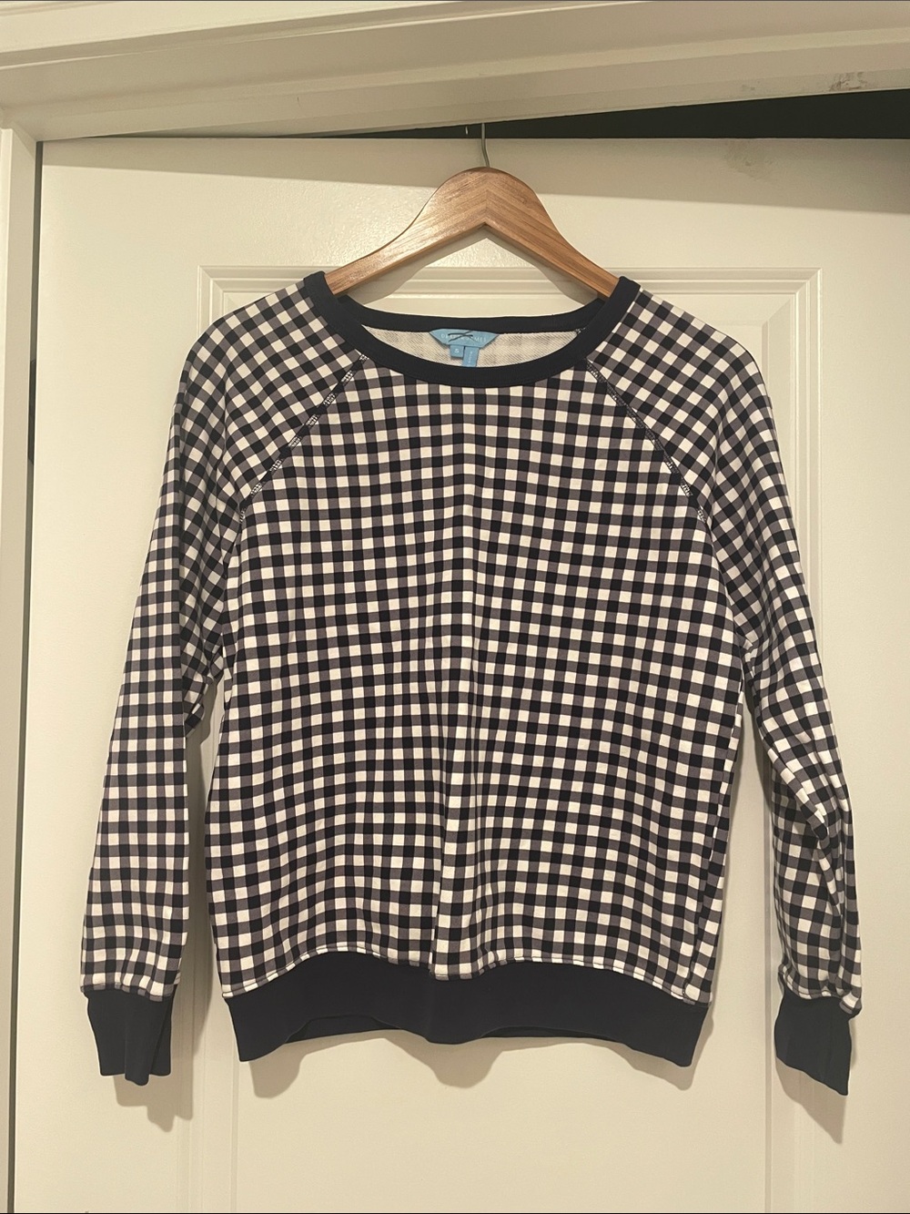 Draper James Navy and White Gingham Crewneck Sweatshirt small
